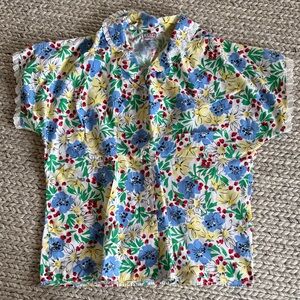 Vintage Floral Button-Up Shirt in Blue, Yellow & White - Unbranded